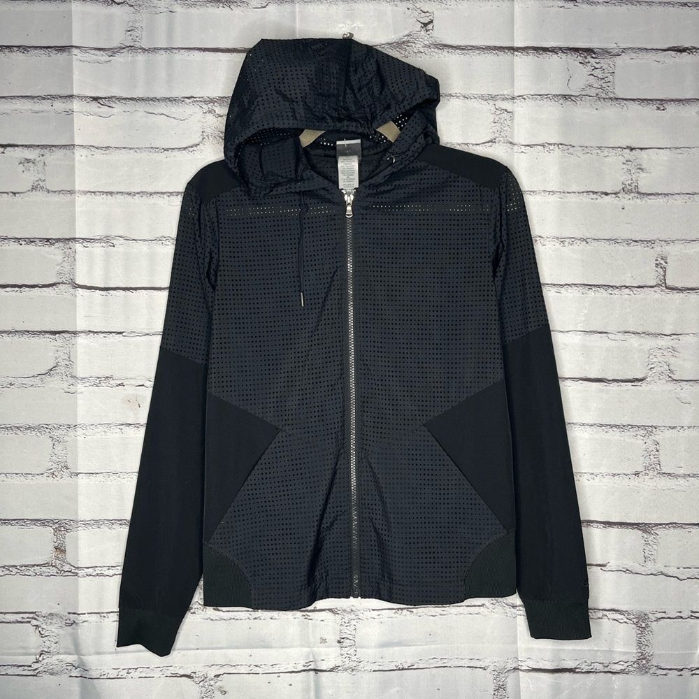 Champion XS Black Mesh Zip-Up Hoodie Lightweight Streetwear Athletic Top Windbr